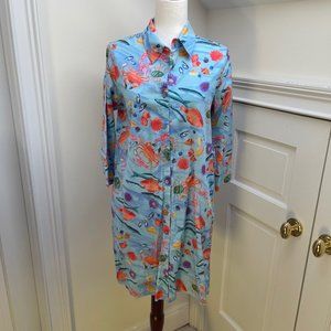 Leggiadro Women's Aquatic Marine Sea Life Light Blue Shirt Dress sz 10